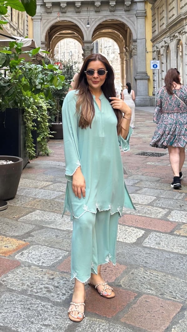 Sea Green Embroidered Tunic and Wide-Leg Pants Co-ord Set — Kylee Fashions