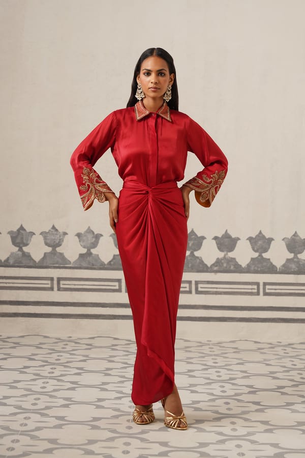 Sera Satin Embroidered Set — NEETIKA CHOPRA