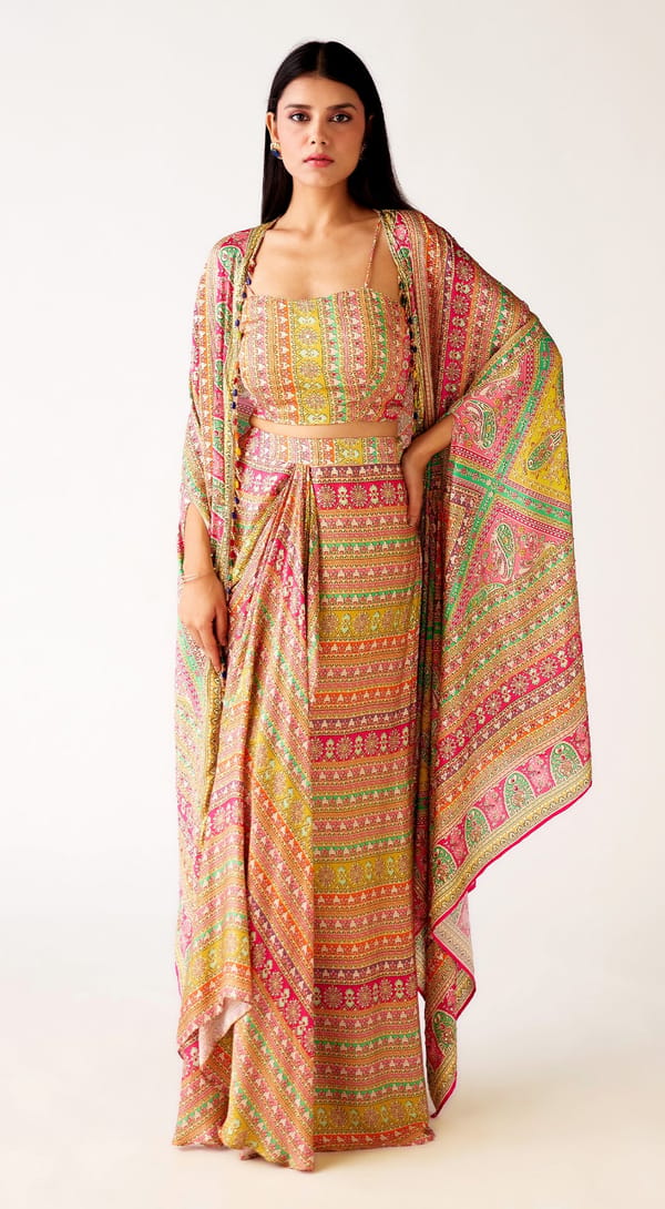 Satin Embroidered Cape Set — Basanti Kapde aur Koffee