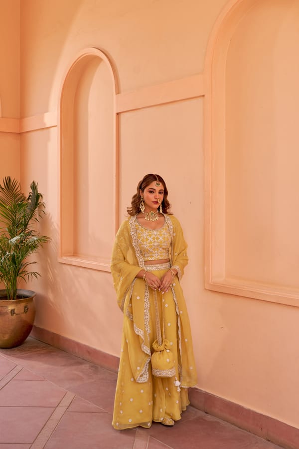 Yellow Organza Embroidered Lehenga Set with Dupatta — NARAYANI VASTRA