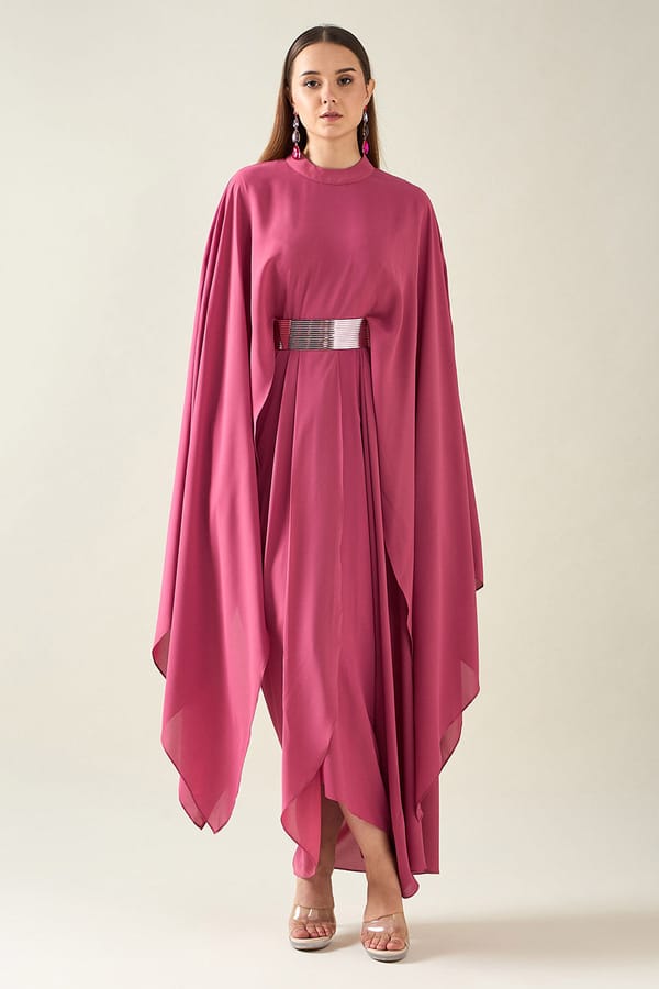 Pink Alloy Dress With Belt — Aakaar