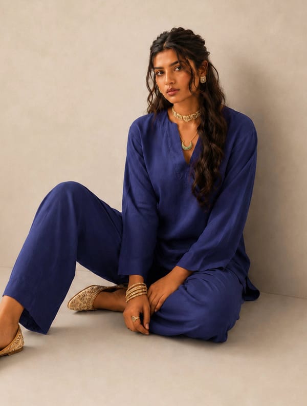 Blue Solid Viscose Co-ord Set — Truebrowns