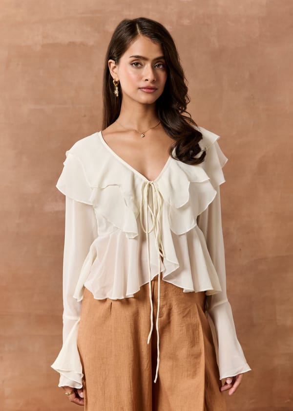 Briar White Georgette Ruffled Boho Blouse — Lea Clothing