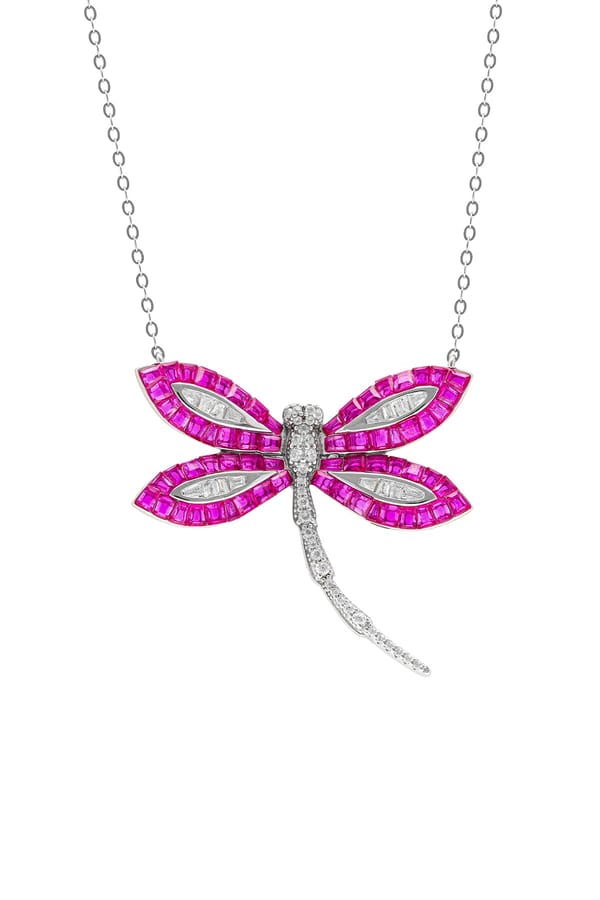 Ruby Woodland Dragonfly Pendant With Silver Chain — Miss Jo