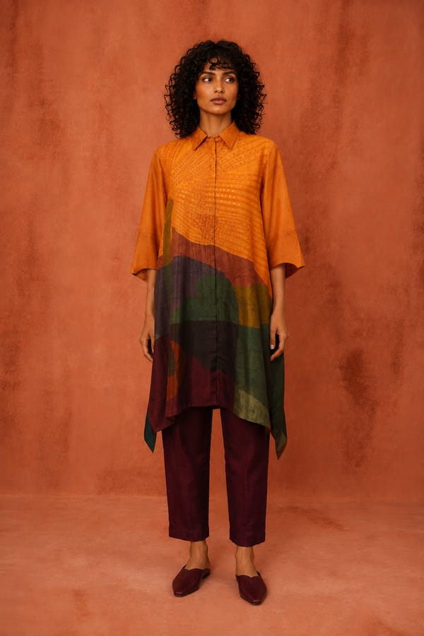 Orange Silk Kurta with Pant — CLOS