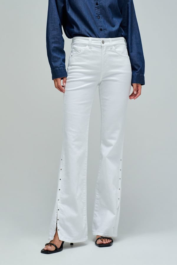 White High-Waist Flare Jeans with Side Hem Opening — SALSA JEANS
