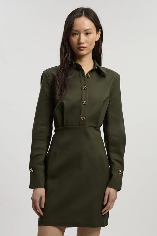 Khaki Collared Button-Front Mini Shirt Dress — KAREN MILLEN