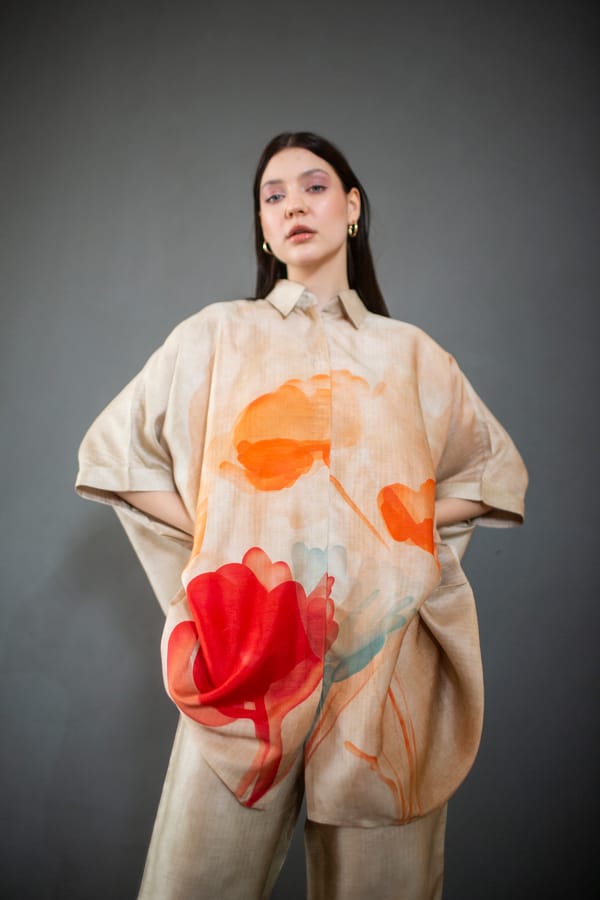 Beige High Low Kaftan Set — CLOS