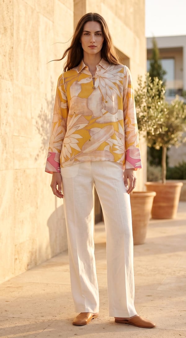 Mustard Muslin Floral Print Button-Down Shirt — Basanti Kapde aur Koffee
