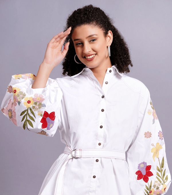 White Botanical Balloon Sleeve Co-ord Set — RUCHIKA MALLIKA LABEL