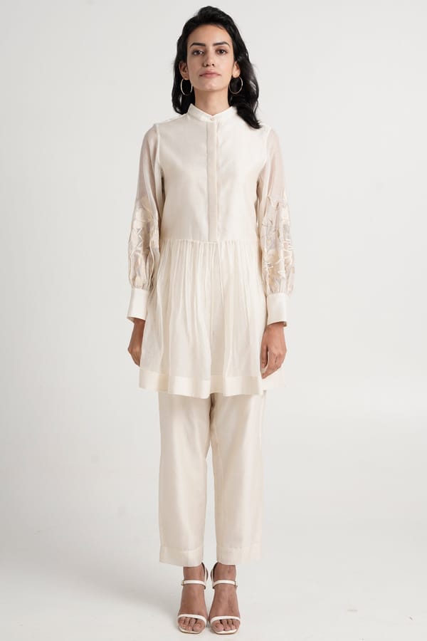 Natural Vanilla Peplum Tunic and Pant Co-ord Set — Madder Much