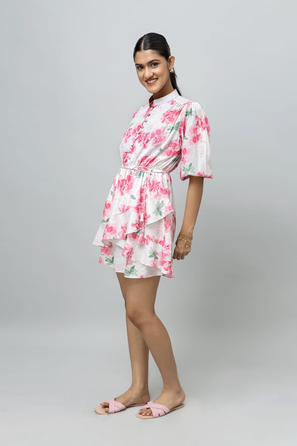 Pink Floral Fit and Flare Tiered Mini Dress — Rhe-Ana