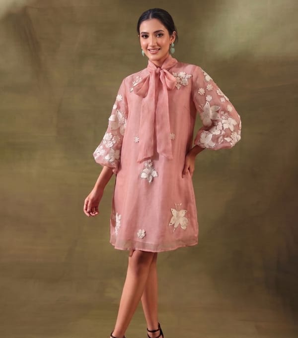 Ivory Garden Tissue Organza Bow Tie Up Dress — RUCHIKA MALLIKA LABEL
