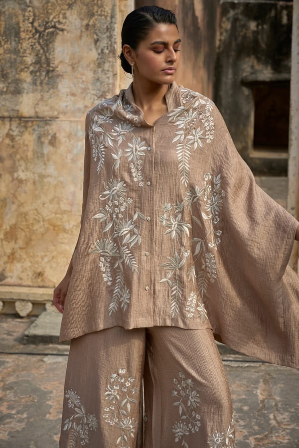 Antique Gold Embroidered Cape Top with Button-Down Front — Dash and Dot