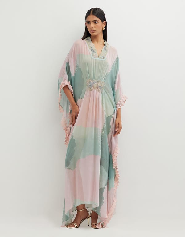 Printed Long Dress with Embellishement — Kavita Bhartia