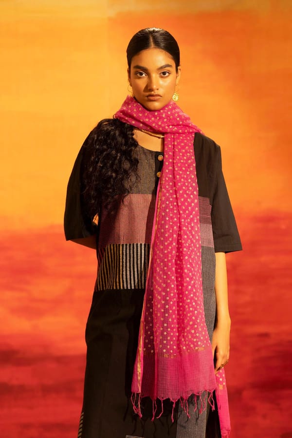 Illume Rivet Pink Kota-Doria Dupatta — Banana Labs