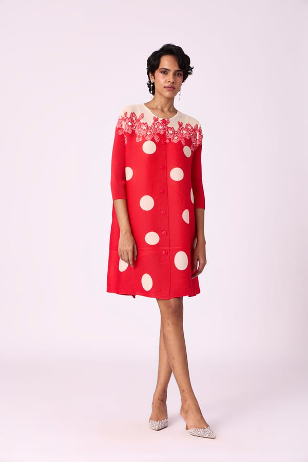 Red Polka Dot Button-Front Knee-Length A-Line Dress — Scarlet Sage