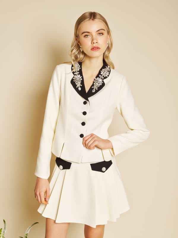 Vintage Ivory Bouclé Fitted Blazer with Gem Collar — SISTER JANE