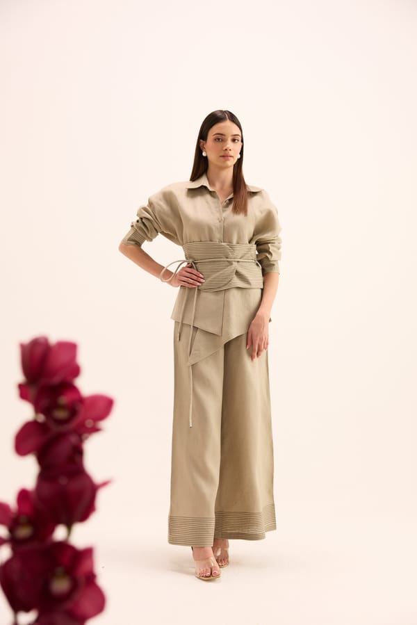 Sand Linen Shirt and Flared Pants Co-ord Set — Prink Tonic