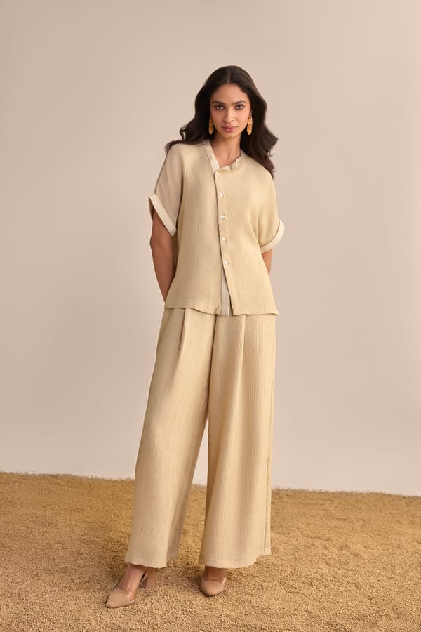 Textured Pleated Wide-Legged Pant — Dash and Dot