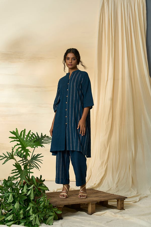 Navy Striped Kala Cotton Kurta and Pants Set — ALTER NATIVE