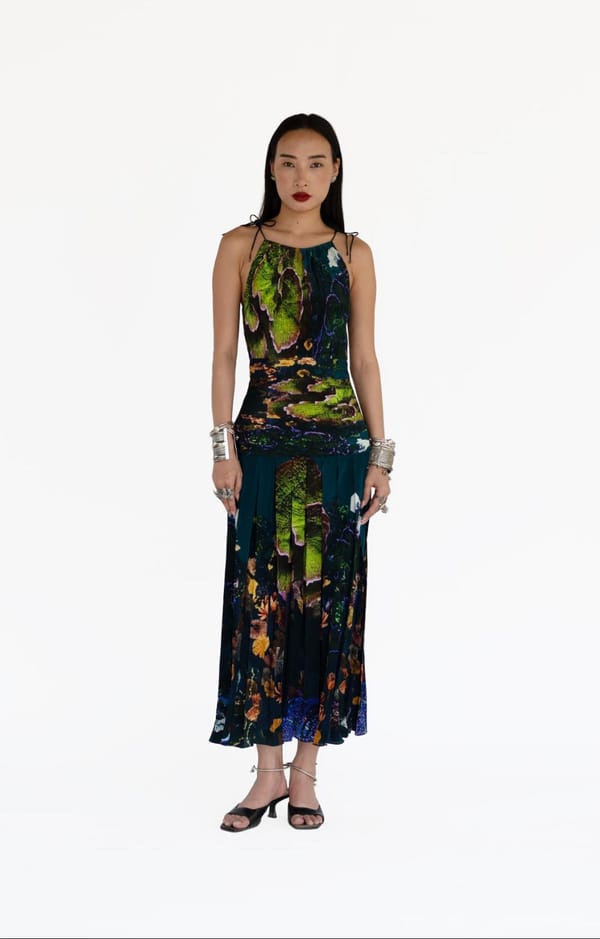 Midnight Blue Silk Abstract Print Halter Maxi Dress — AMKA
