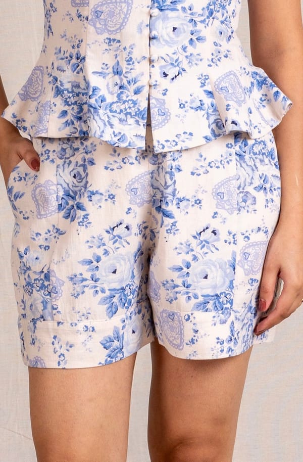 Blue Floral Print Tailored Shorts — Move About Effortlessly