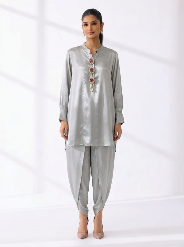 Silver Viscose Co-ord Sets — 5 Elements