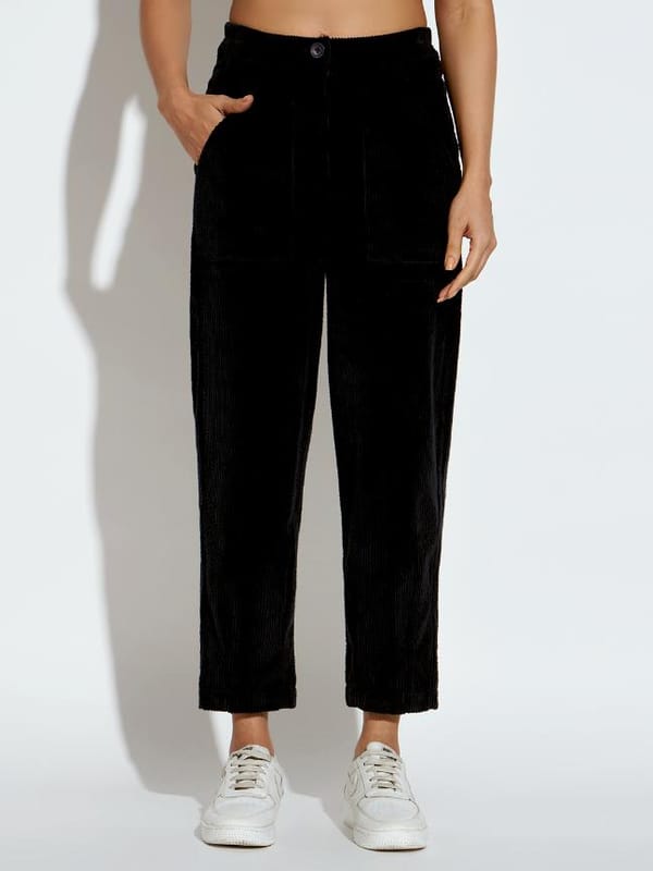 Black Cotton Corduroy Tapered Trousers — Eko Clothing