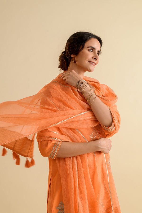 Dreamy Melon Gota Work Chanderi Suit Set — Kameez