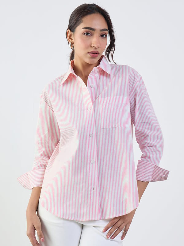 Pink Stripe Lurex Oversized Shirt — Femmella