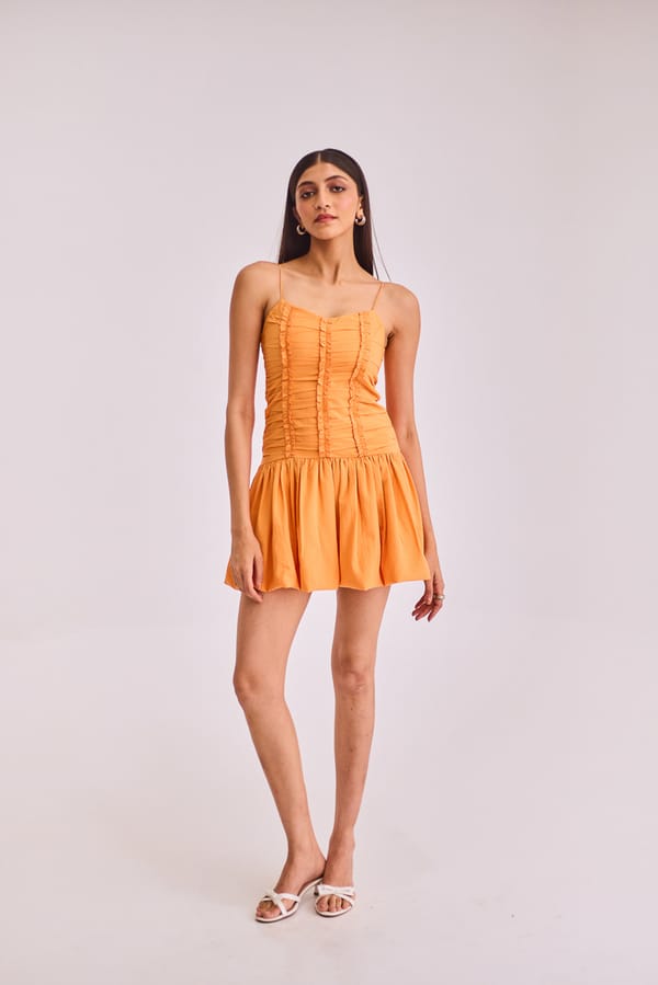 Orange Ruched Bubble Hem Mini Dress — Urban Suburban