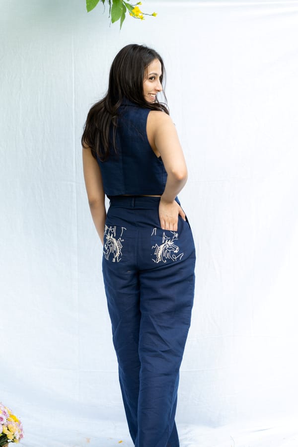 Inkwell Navy High-Rise Straight-Leg Linen Trousers — AARI