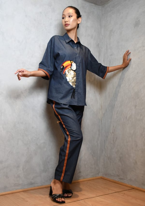 Denim Co-ord Set with Oversized Shirt and Straight Pants — Richa Goenka