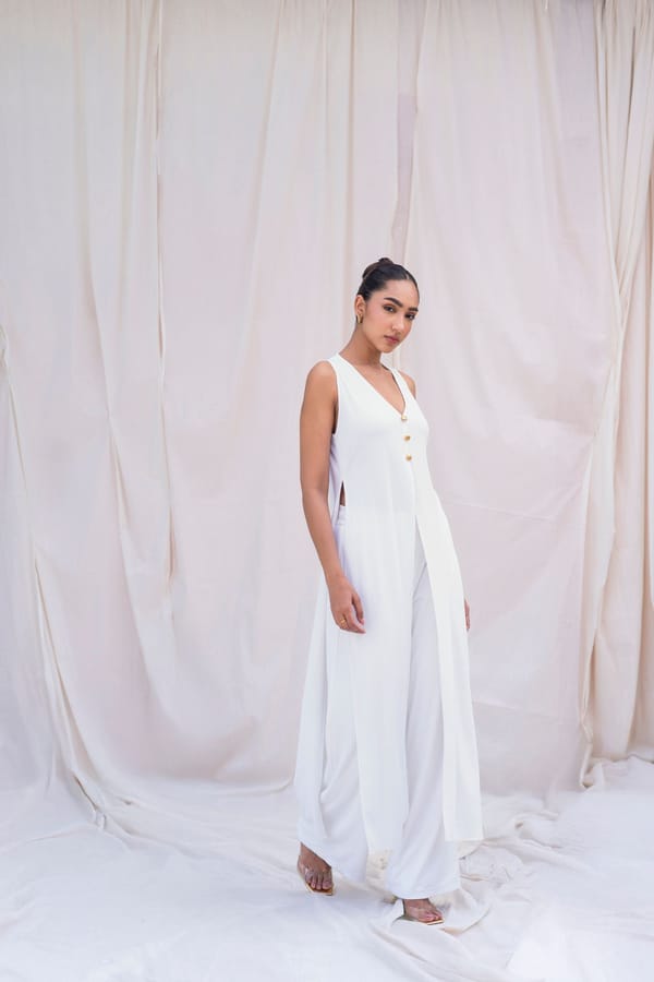White Ribbed Longline V-Neck Sleeveless Top — Urban Suburban