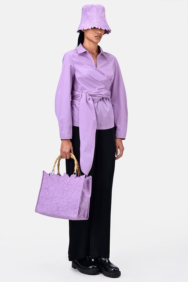 Lavender Cotton Poplin A-Line Dress with Tie-Up Waist — Genes Lecoanet Hemant