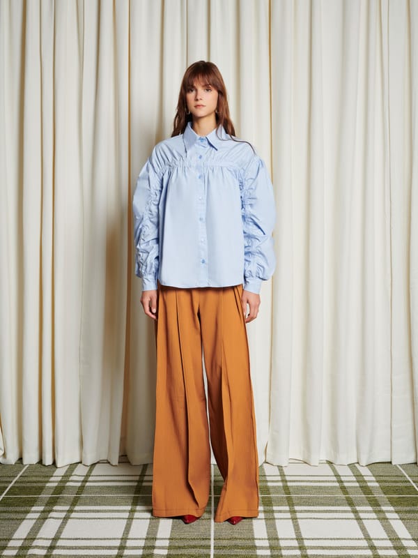 Tan Orange High-Waist Wide-Leg Pleated Trousers — SISTER JANE