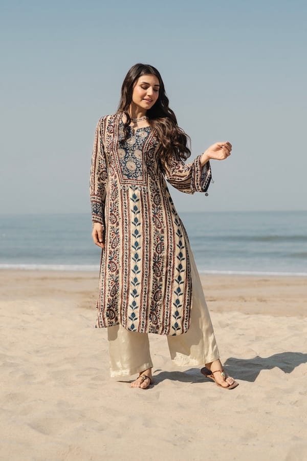 Mehar Ivory Kalamkari Floral Yoke Kurta Set-SET OF-2 — MAHEE JAIPUR