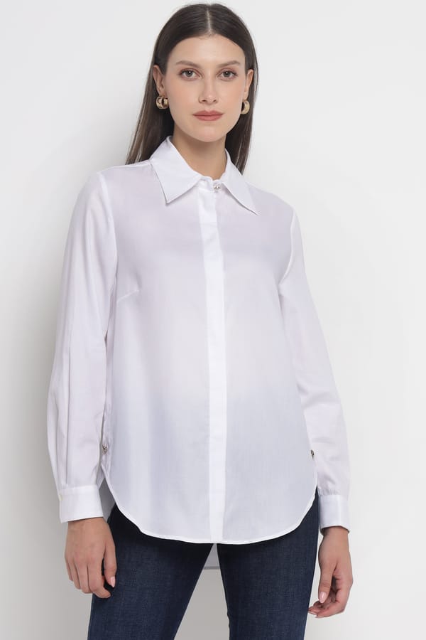 White Oversized Cotton Oxford Button-Down Shirt — ELENA MIRO