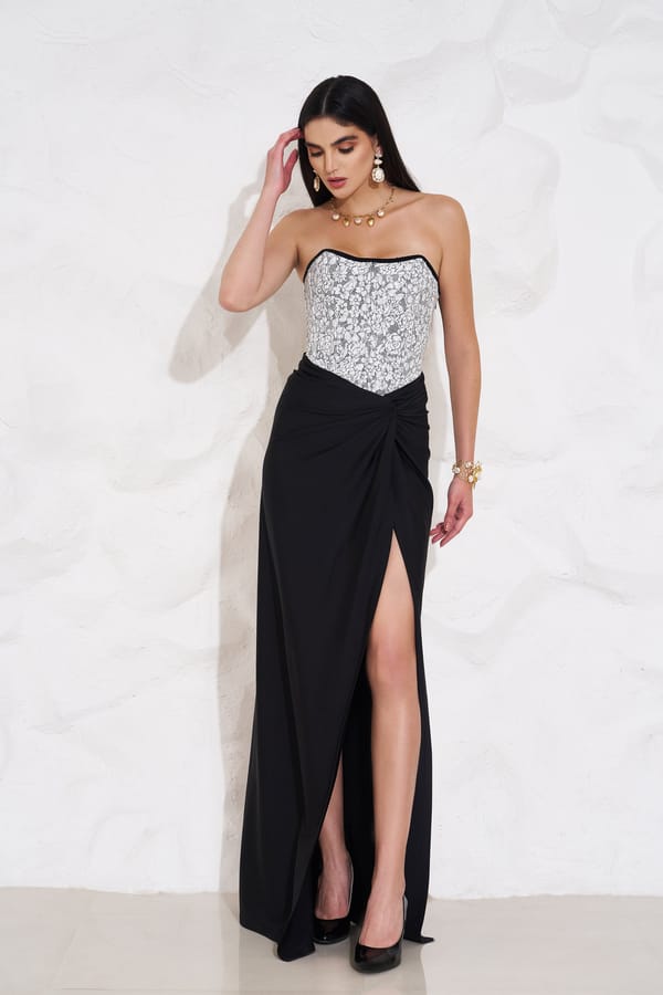 Black Corset Top and Draped Maxi Skirt Co-ord Set — Torqadorn