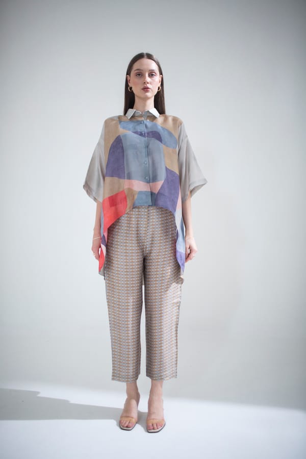 Brown & Blue Crop Top Tail Set — CLOS