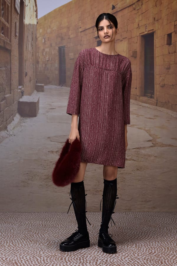 Cherry Lacquer Micro-Dot Stripe Shift Dress — Genes Lecoanet Hemant