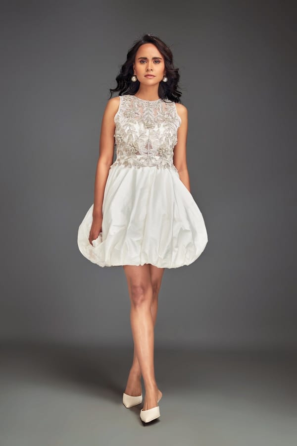 Beaded Floral Dress with Voluminous Bottom — Deepika Arora