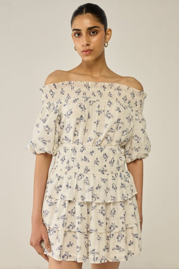 Blue Floral Dobby Skirt And Blouse Co-ord Set — Move About Effortlessly