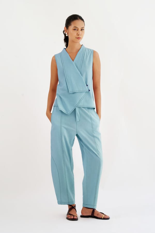 Light Blue Wrap Top and Tapered Pants Co-ord Set — Spacelines