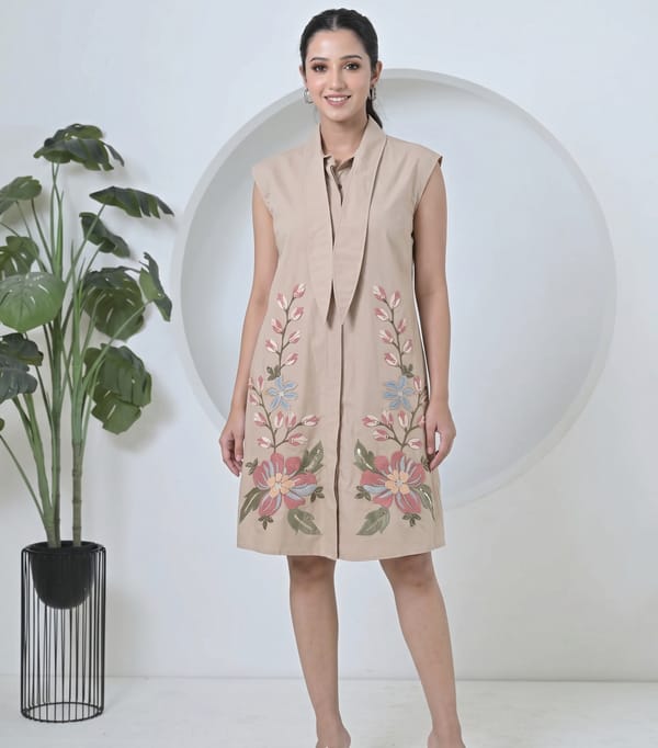 Dupion Big Flower Tie-Up Sleeveless Dress — RUCHIKA MALLIKA LABEL