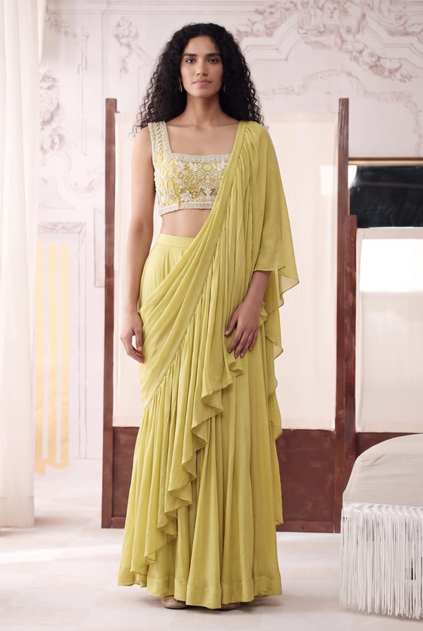 Ruffle Drape Saree — Basanti Kapde aur Koffee