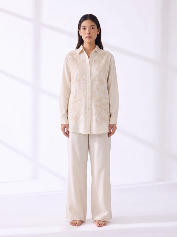 Relaxed Ivory Button-Down Shirt & Pants — THE LUXURY DRESSING