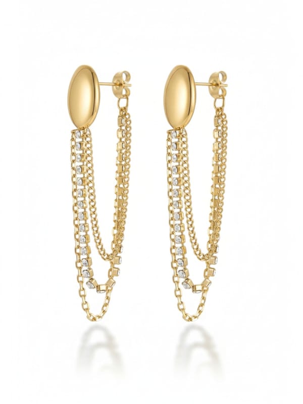 Long Drop Tassel Zircon Chain Earrings — Cao Jewellery
