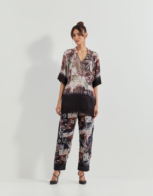 Black Printed Georgette Tunic and Pants Co-ord Set — Kavita Bhartia